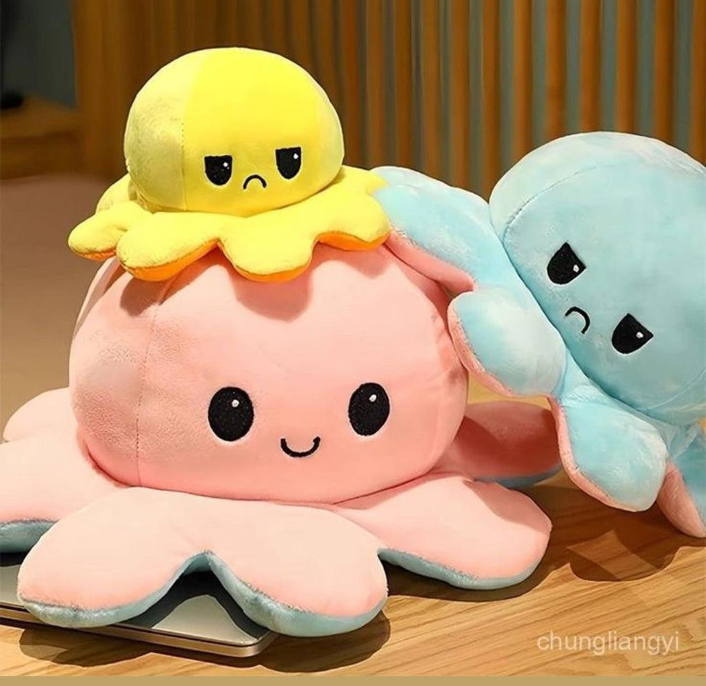 Reversible Octopus Plush Toy – 2-in-1 Flip Mood Octopus Soft Stuffed Animal | Cute Emoji Octopus for Kids & Gifts