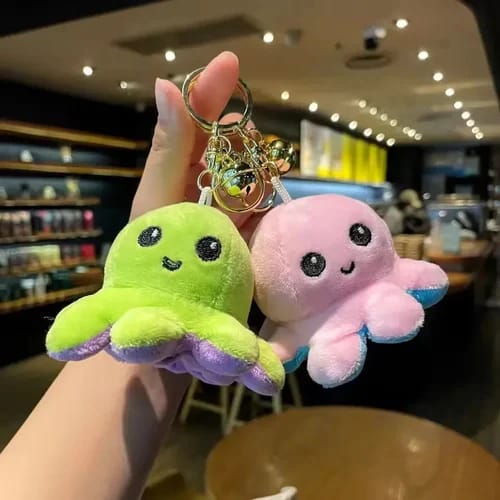 Reversible Octopus Keychain – 2-in-1 Flip Mood Plush Keyring | Cute Mini Octopus Bag Charm for Kids & Gifts
