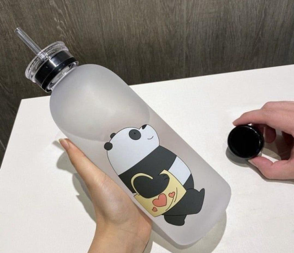We Bare Bears Cute Water Bottle with Straw – BPA Free Leakproof Sipper Bottle