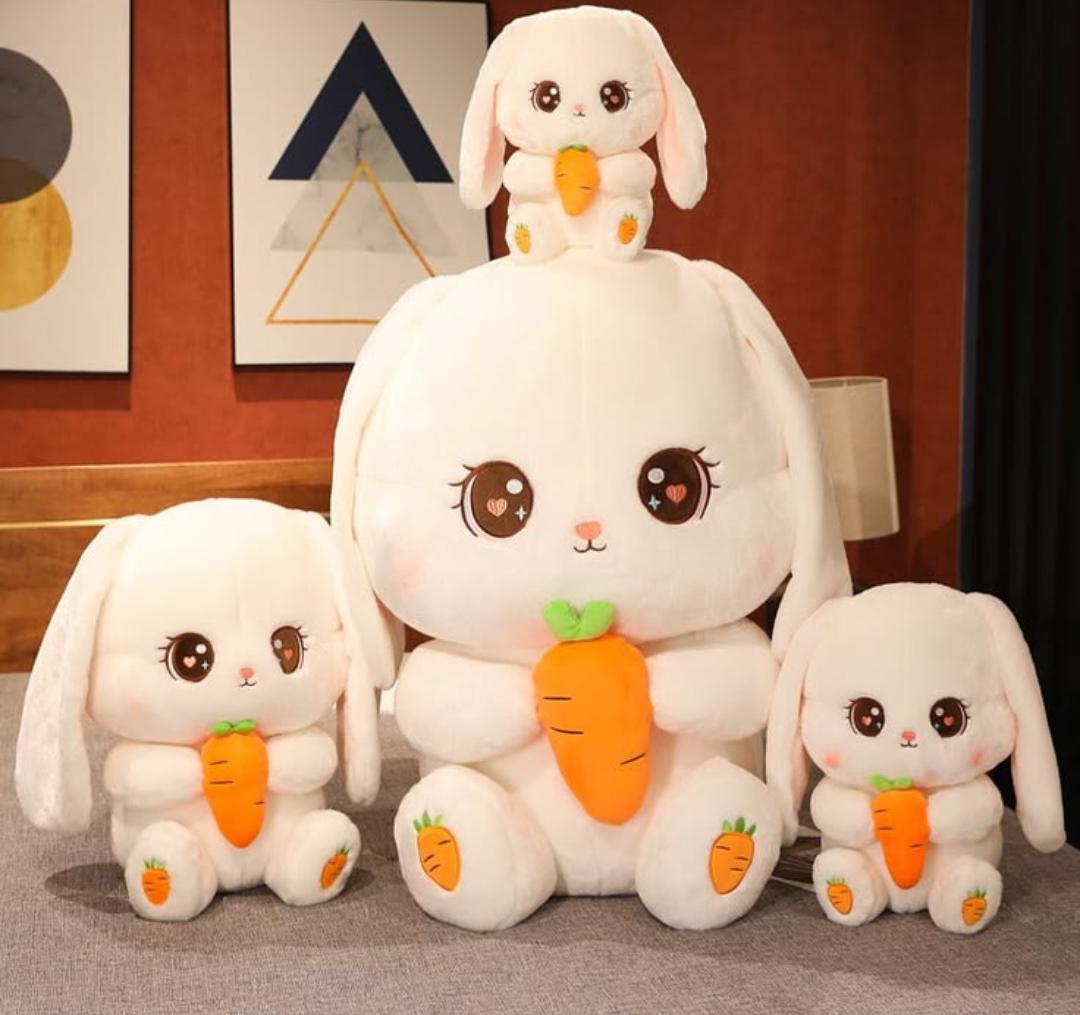 Carrot Bunny Plush Toy – Cute Rabbit with Carrot Soft Stuffed Animal | Kawaii Bunny Teddy for Kids & Gifts