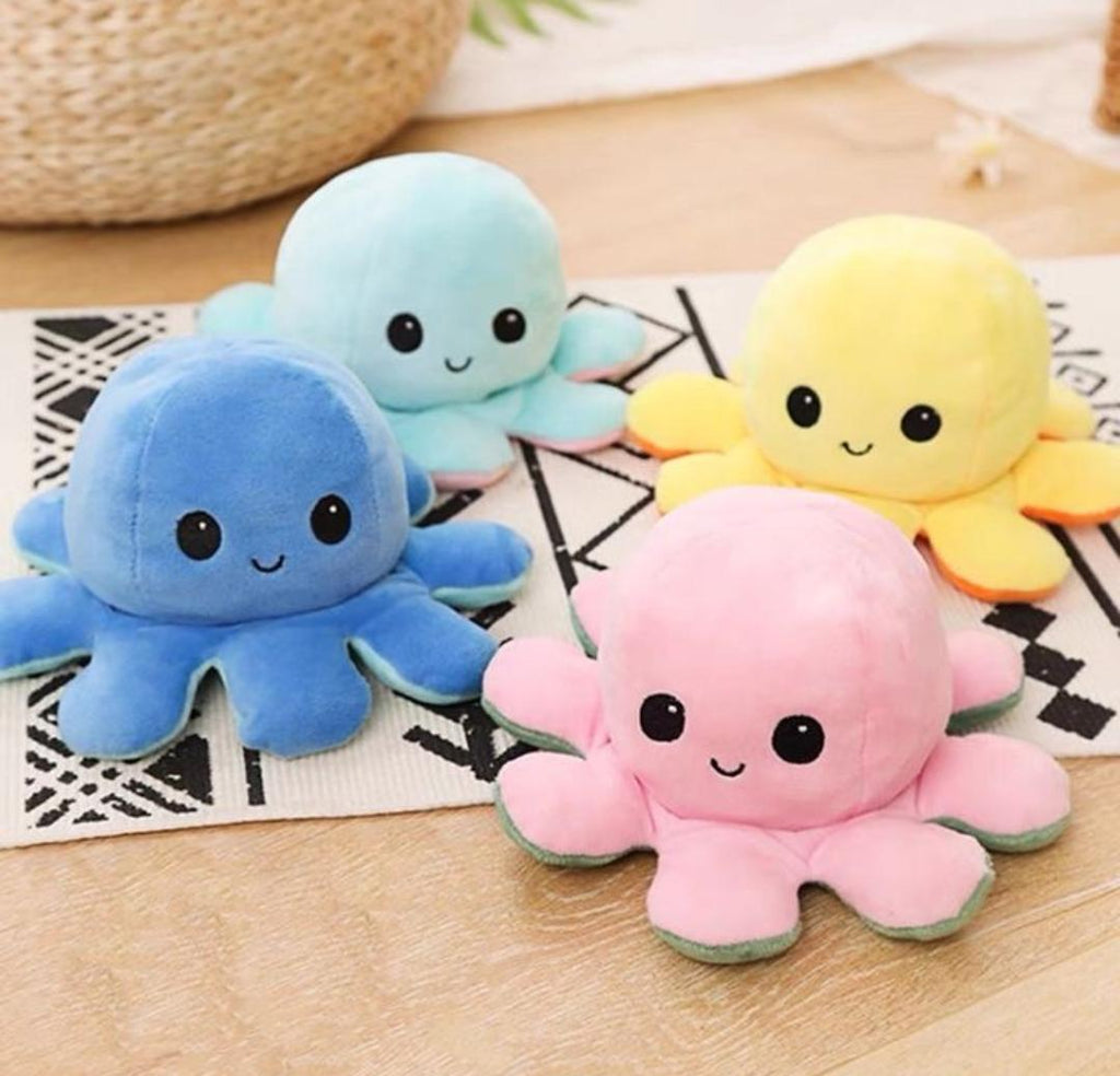 Reversible Octopus Plush Toy – 2-in-1 Flip Mood Octopus Soft Stuffed Animal | Cute Emoji Octopus for Kids & Gifts