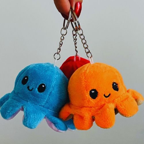 Reversible Octopus Keychain – 2-in-1 Flip Mood Plush Keyring | Cute Mini Octopus Bag Charm for Kids & Gifts
