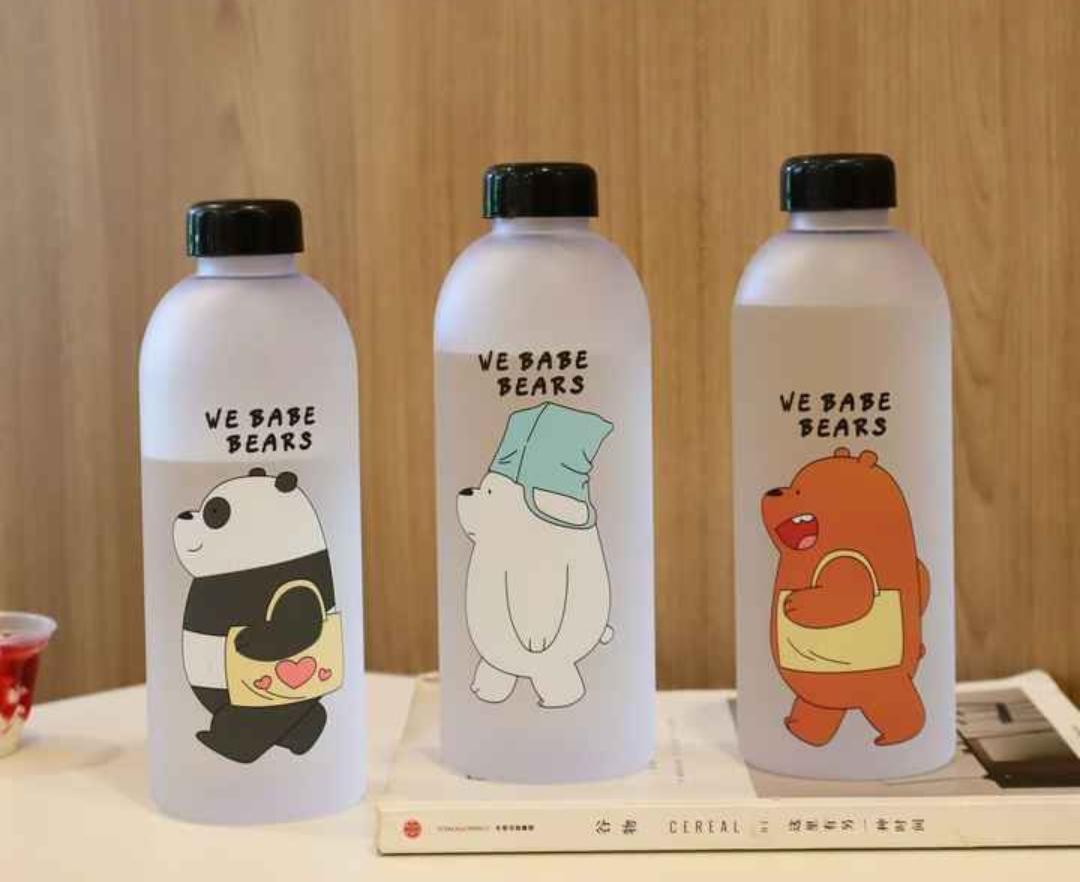 We Bare Bears Cute Water Bottle with Straw – BPA Free Leakproof Sipper Bottle