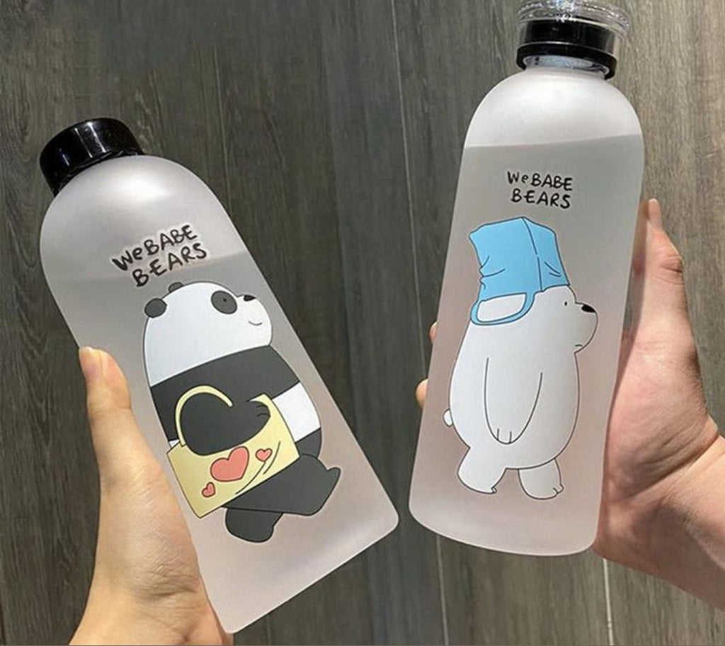 We Bare Bears Cute Water Bottle with Straw – BPA Free Leakproof Sipper Bottle